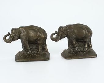 Antique Bronze Elephant Bookends - Home Decor - Office Decor - Library Bookshelf Decor