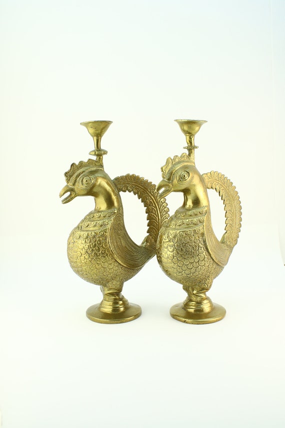 Pair of Vintage Brass Peacock Candle Holders Amazing Detail Etsy