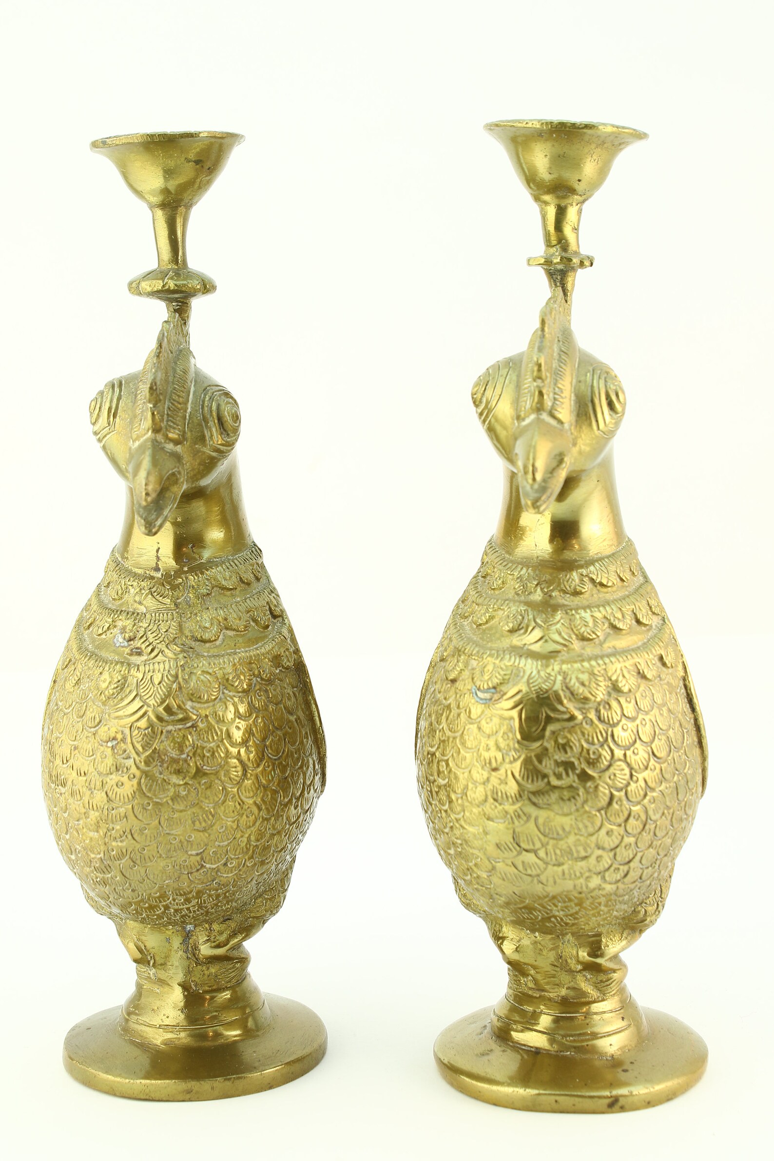 Pair of Vintage Brass Peacock Heavy Candle Holders Amazing Etsy