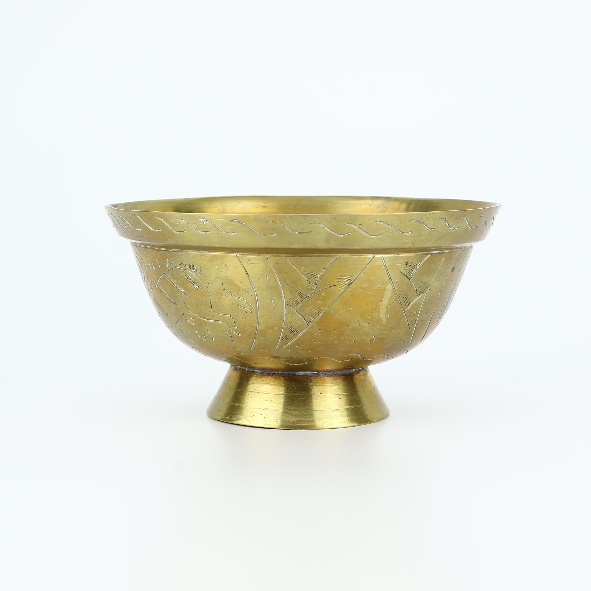 Vintage Brass Bowl Etched Chinese Brass Bowl With Beautiful Etsy Canada