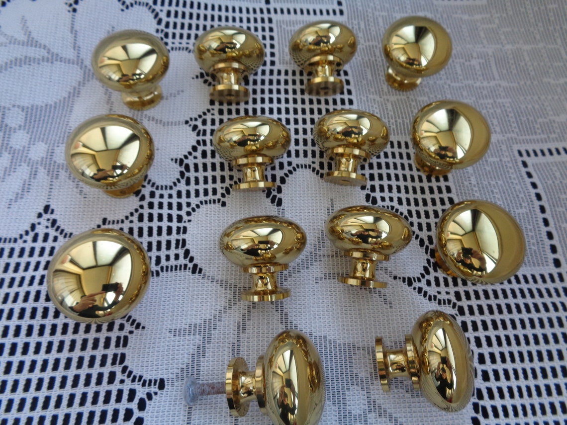 Shiny Brass Knobs Hardware Drawer Knobs Round Ball Etsy