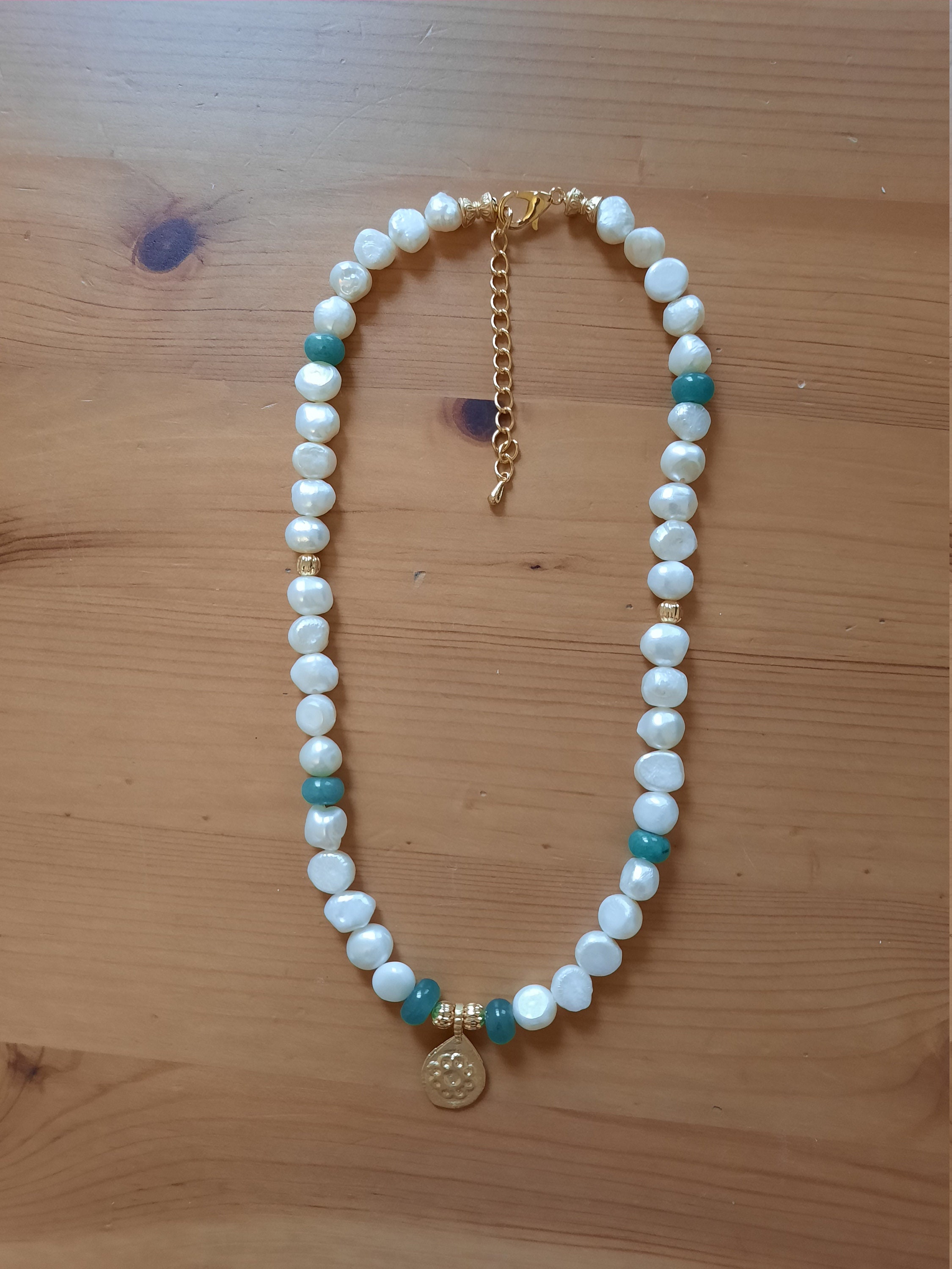 Freshwater pearl and aventurine rondelle beads choker Pearl | Etsy