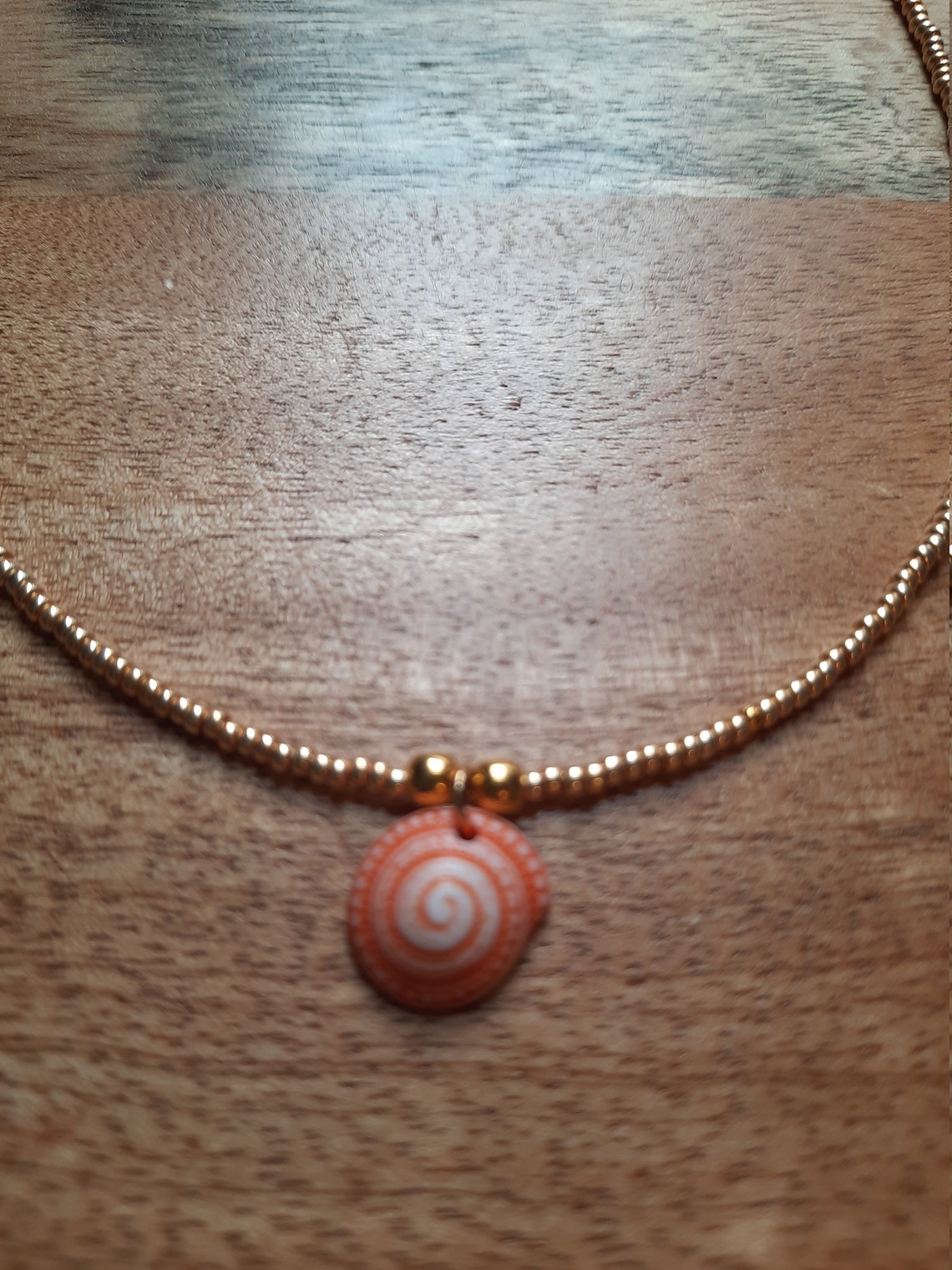 Snail Shell Pendant Necklace With Gold Seed Beads Shell Etsy