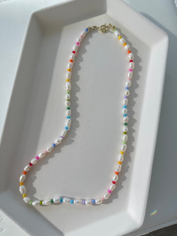 Rainbow Freshwater Pearl Necklace | Etsy