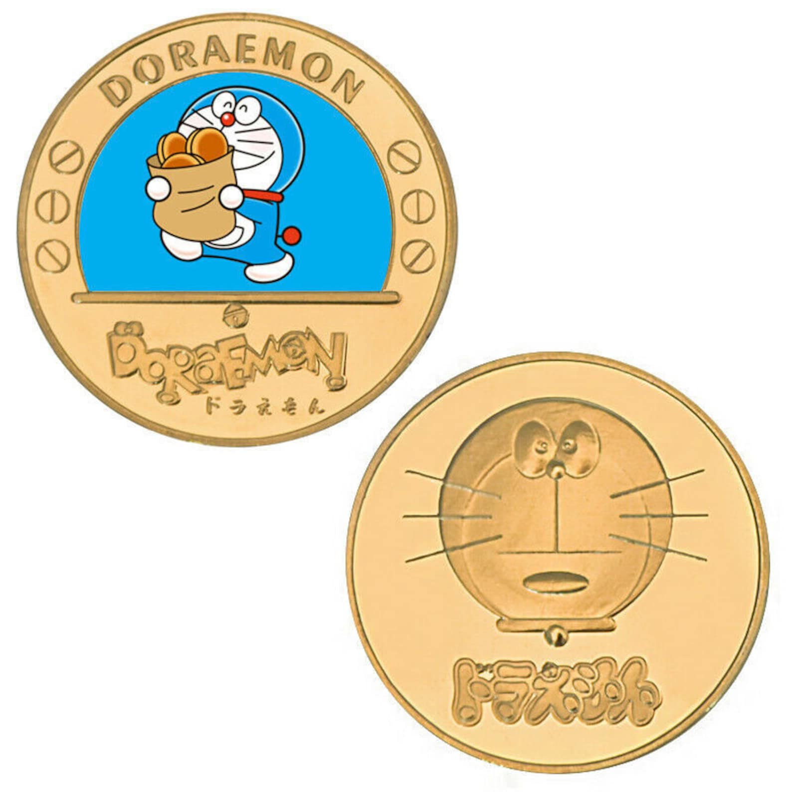5 Medals Set with Case Doraemon Gold Plated Etsy