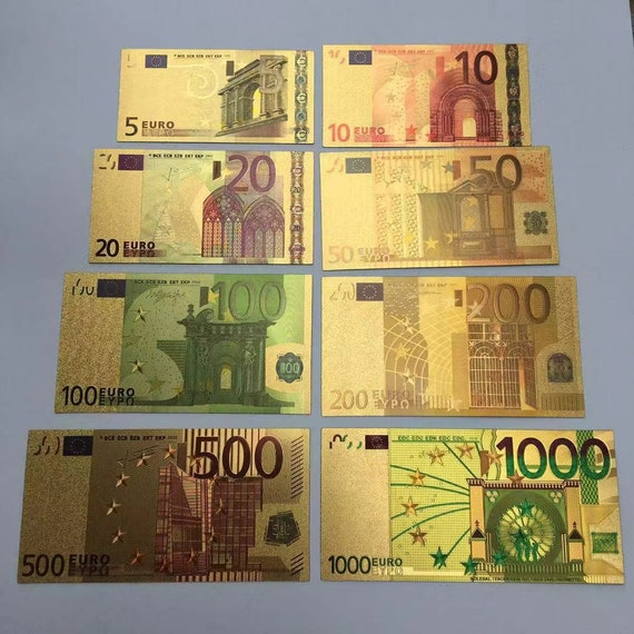 8 Scheine Euro 5 10 20 50 100 200 500 1000 Gold Bill Full Set Etsy