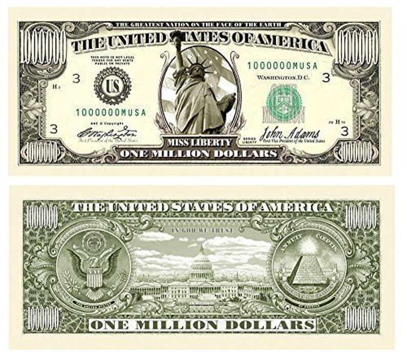 2 x 1 Million Fake Dollar Statue of Liberty America Etsy