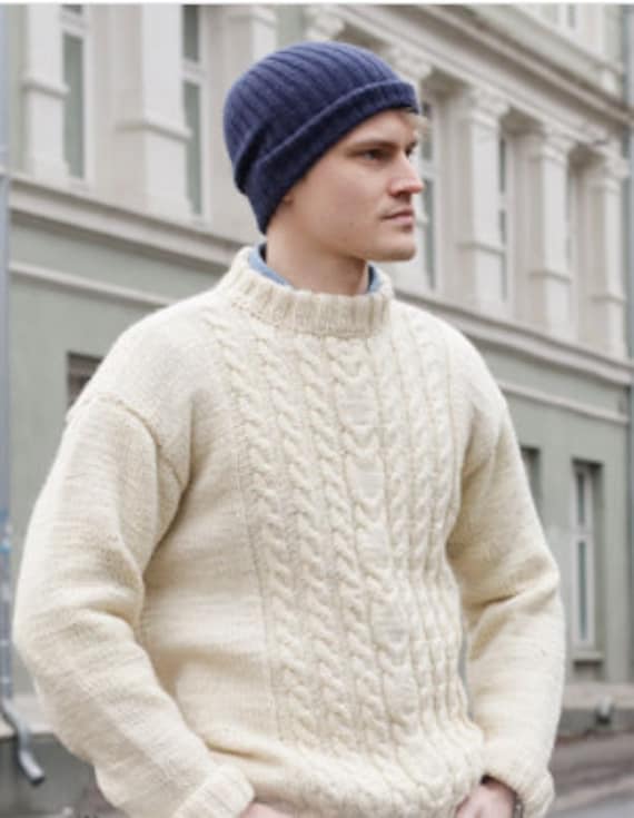 Irish Sweater Man 100% Wool Handmade 