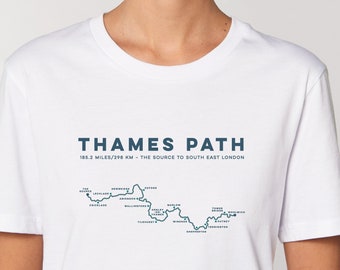 Thames Path T-Shirt – River Thames T-Shirt, National Trail Hiking T-Shirt, Thames Tee-Shirt Walking Gift for Hikers. 8 colours in XXS-XXL
