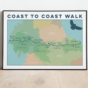 Wainwright's Coast to Coast Walk Art Print: Coast to Coast Map Print, Illustrated Map Art, Wall Art Map Gift, Hiking Gift, A4 A3 A2 image 1