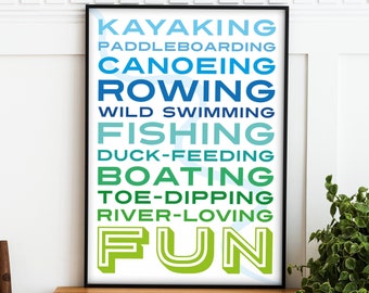 River Lovers Print: River Wall Art. Sup Gift, Paddleboard Gift, Kayaking, Rowing, Canoeing Gift for Wild Swimmers, River Art Print, A4 A3 A2