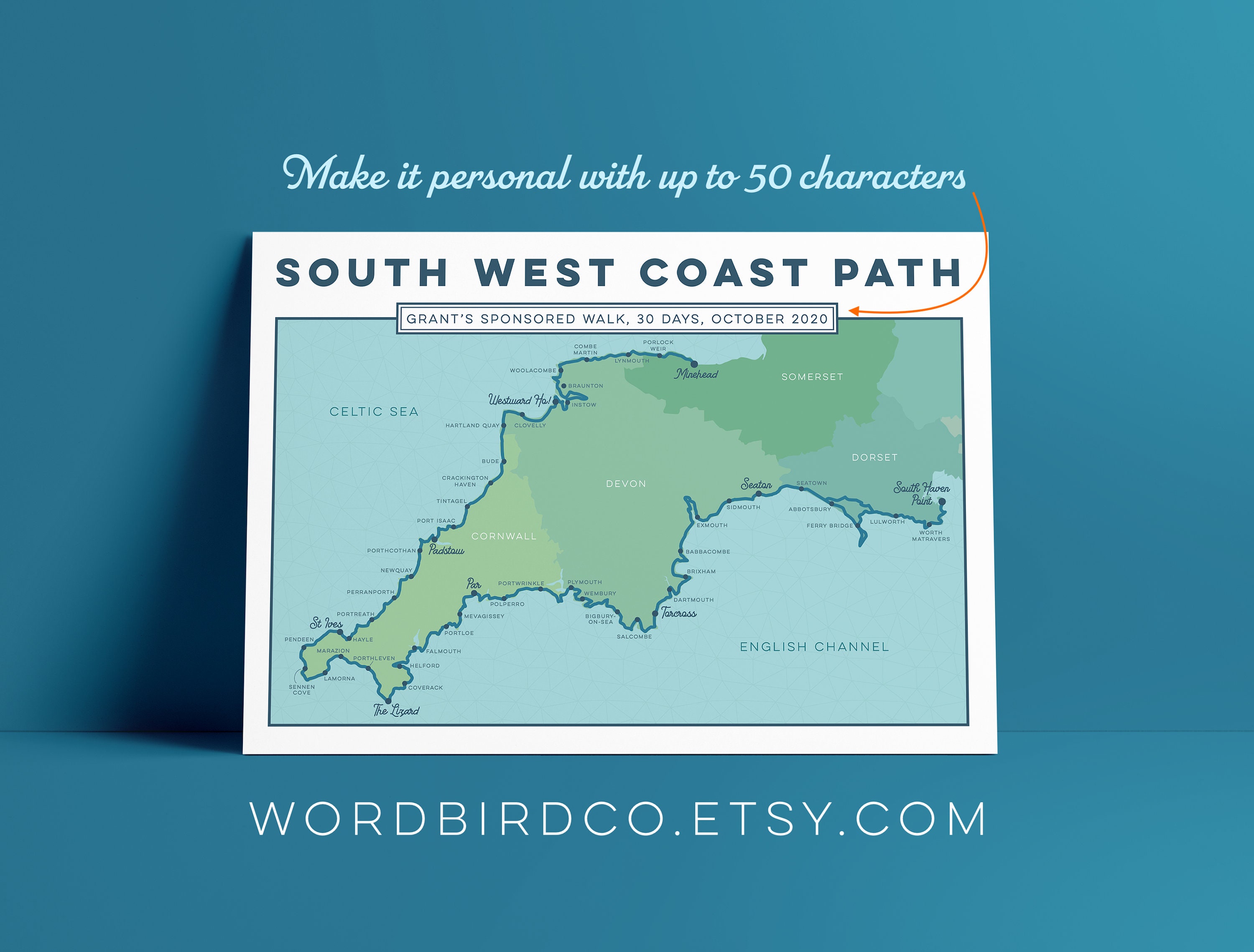 Sw Coast Path Printable Map.pdf South West Coast Path Personalised Art Print: Custom Gift for Hikers or ...