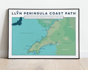 Llyn Peninsula Coast Path Personalised Art Print: Custom Art Gift for Hikers. Trail Map Art, Wales Map Print, Pen Llyn Wall Art, A4, A3, A2