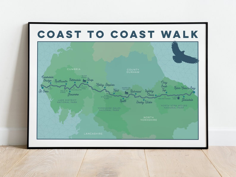 Wainwright's Coast to Coast Walk Art Print: Coast to Coast Map Print, Illustrated Map Art, Wall Art Map Gift, Hiking Gift, A4 A3 A2 image 4