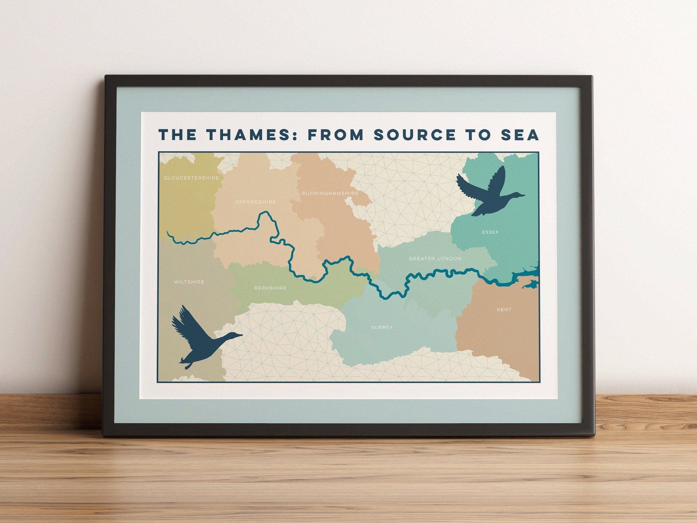 River Thames Map Source to Sea Art Print. Map Art, River Wall Art