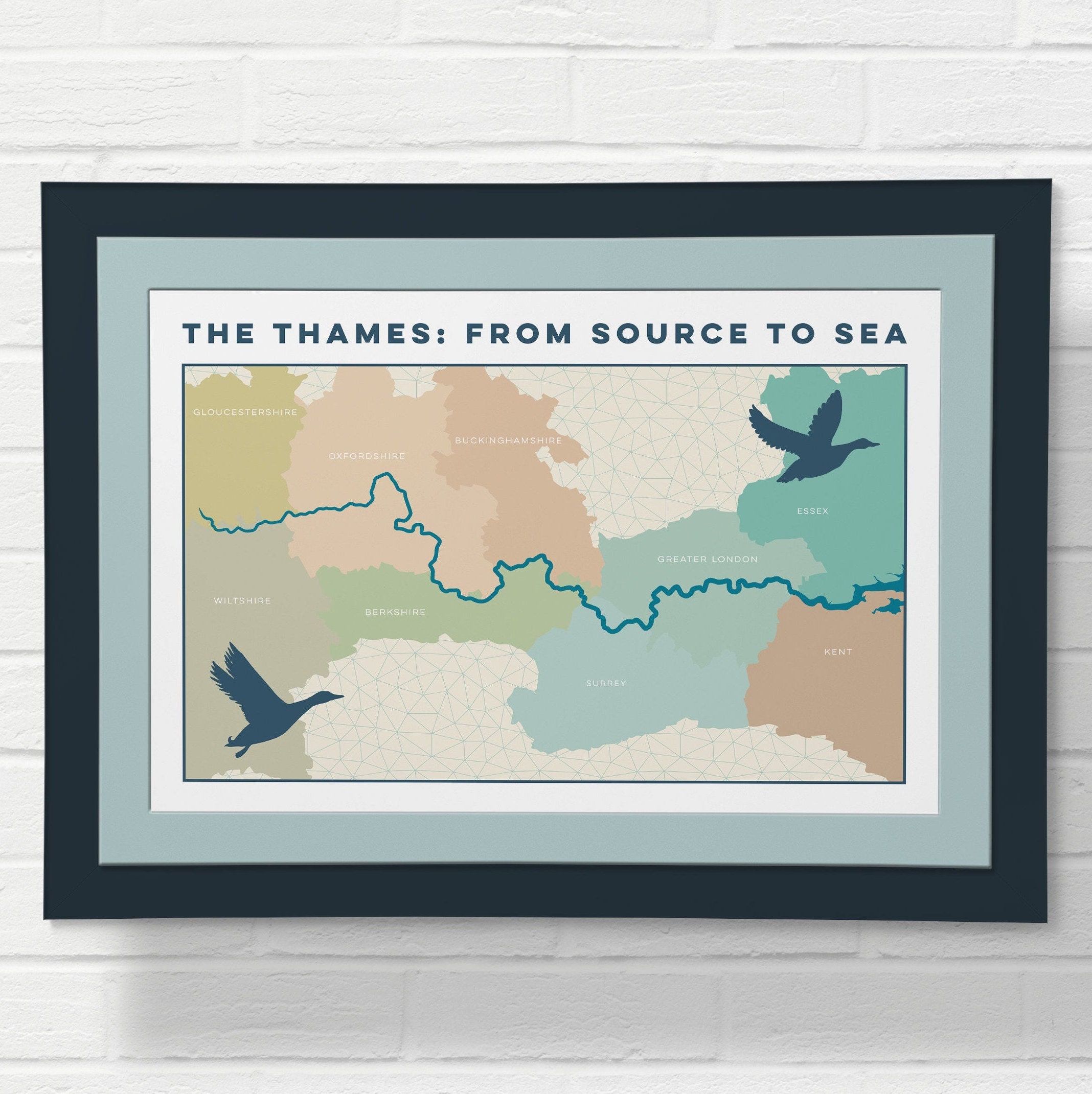 River Thames Map Source to Sea Art Print. Map Art River Wall Etsy