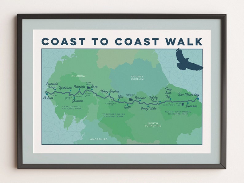 Wainwright's Coast to Coast Walk Art Print: Coast to Coast Map Print, Illustrated Map Art, Wall Art Map Gift, Hiking Gift, A4 A3 A2 image 6