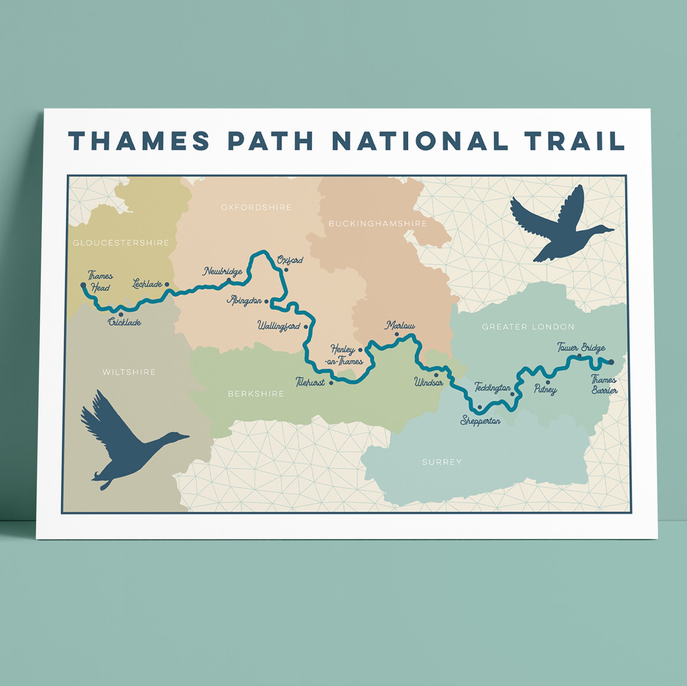 Themse-Druck Thames Path National Trail Fluss Themse Karte | Etsy