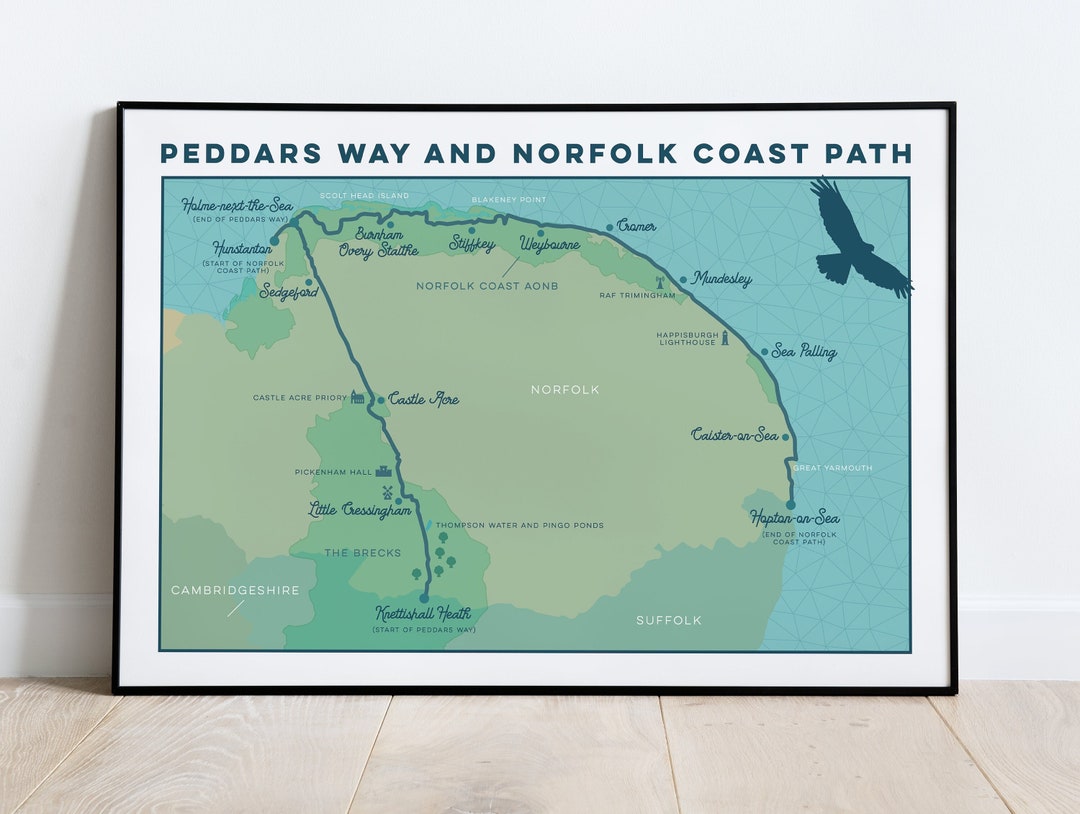 Peddars Way and Norfolk Coast Path Art Print: National Trail Map Wall ...