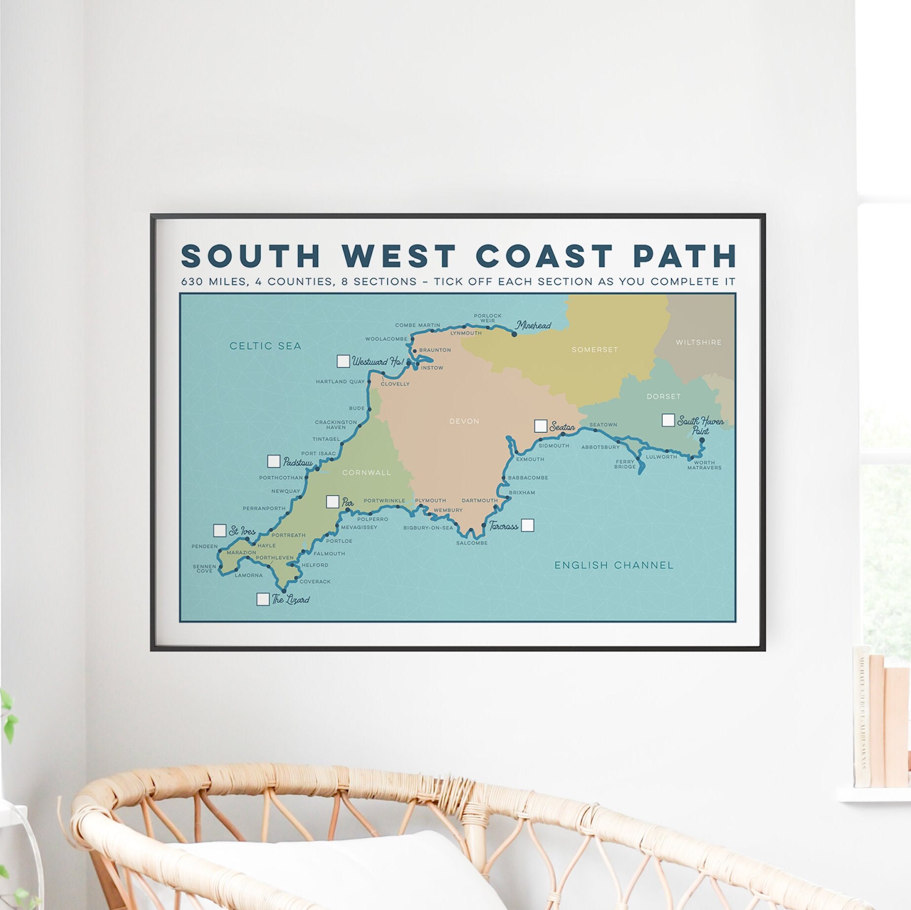 Sw Coast Path Printable Map.pdf South West Coast Path Art Print: Tick List Trail Map Art. South West ...