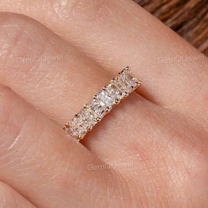 Radiant Moissanite Diamond Wedding Band, Antique U Shape Shared Prong Set Wedding Band, Radiant Cut Moissanite Stackable Band, Wedding Band