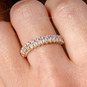 Radiant Cut Half Eternity Band Moissanite, Wedding Band Radiant Cut Moissanite Band 14K Gold Promise Band Moissanite Eternity Band For Women