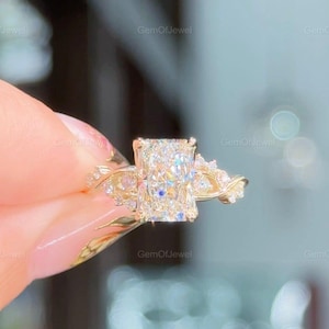 1.8CT Radiant Cut Solitaire Moissanite Ring, Radiant Moissanite Twisted Shank Ring, Solitaire Split Shank Ring, Solid 14k Gold Bridal Ring