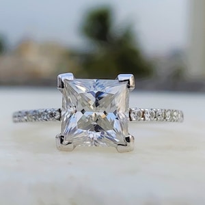Princess & Round Moissanite Eternity Band, Princess Ring, 1 CT Princess Cut Moissanite Engagement Ring,  Moissanite Diamond Ring For Her,