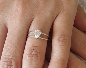 1 CT Birnen-Moissanit-Diamant-Verlobungsring, geteilter Schaft, Birnenschliff-Moissanit-Diamantring, geteilter Schaft-Verlobungsring, Birnen-Moissanit-Ring