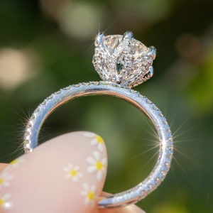 Round Diamond Ring Moissanite White Gold Moissanite Engagement Ring With Diamond Stud Prong 3/4 Eternity Diamond Wedding Ring For Her