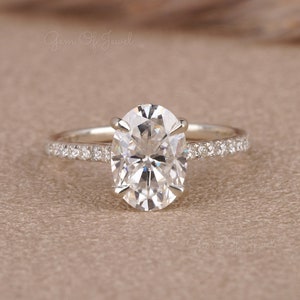 Oval Diamond Moissanite 2CT Engagement Ring, with High Setting & Pave Eternity Band, Oval Cut Moissanite, Wedding Ring, Solid Gold Ring,