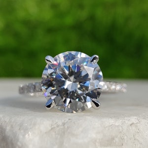 2CT Round Moissanite Diamond Solid Gold Ring Moissanite Wedding Ring With Halo Eternity Diamond On Band, Round Halo Moissanite Diamond Ring