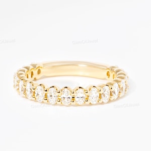 2.50 TC Oval Cut Moissanite Wedding Band, Oval Cut Half Eternity Band, 14K Solid Yellow Gold Matching Band, Oval Stacking Band, Wedding Band