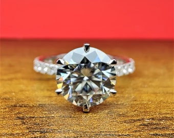 3CT Moissanite Engagement Ring, 6 Prong Setting, 3/4th Eternity Moissanite Diamonds, Round Cut Diamond Ring, Solid 10k\14k White Gold Ring