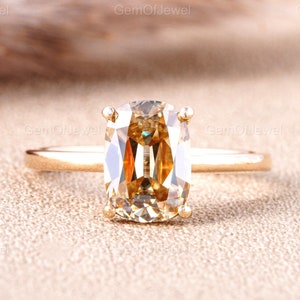 Cushion Champagne Moissanite Old Mine Cut Diamond Ring, Cushion Champagne Moissanite Diamond Ring, Old Mine Cushion Classic Vintage Cut Ring