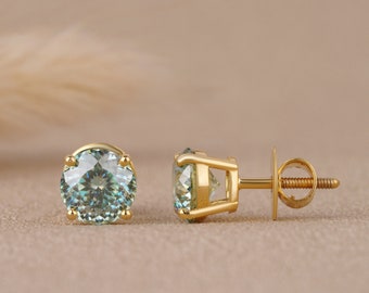 Portugieser Cut Grün Moissanite Diamant Ohrstecker, Moissanite Diamant Ohrstecker, Diamant Ohrstecker, Grün Moissanite Ohrstecker