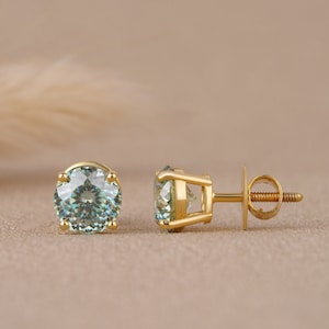 Portuguese Cut Green Moissanite Diamond Stud Earrings, Moissanite Diamond Stud Earring, Diamond Stud Earring , Green Moissanite Stud Earring