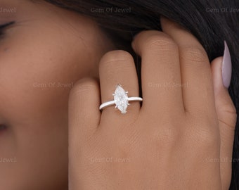 Pierścionek z diamentem Marquise Solitaire i Moissanite, pierścionek zaręczynowy z sześcioma zębami dla niej, pierścionek z diamentem Marquise Solitaire, pierścionek o szlifie Marquise o masie 1 ct