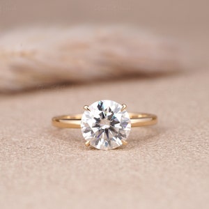 3CT Round Moissanite Diamond Ring, Solitaire Diamond Ring, Round Four Prong Round Moissanite Solitaire Diamond Engagement Ring Gift For Her