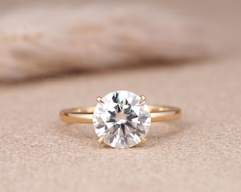 3CT Round Moissanite Diamond Ring, Solitaire Diamond Ring, Round Four Prong Round Moissanite Solitaire Diamond Engagement Ring Gift For Her