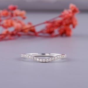 Jonc diamant incurvé en métal or blanc massif, jonc empilable assorti, rehausseur de bague incurvée en or massif 14 carats, jonc délicat simple, alliance