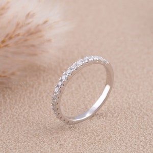 Round Diamond Matching Wedding Band, Round Moissanite Diamond Band Half Eternity Matching Band For Her, 2mm Matching Wedding band For Her