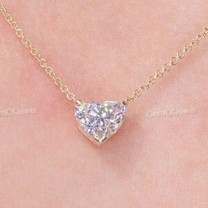Heart Diamond Necklace With 3 Prong Basket Set Necklace, V Shape Prong Solitaire Diamond Pendant Or Necklace Gift For Her, Heart Necklace