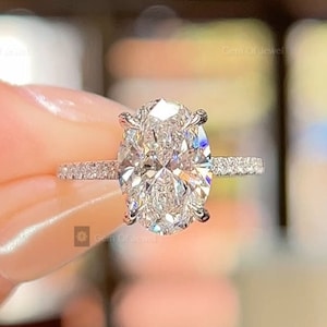 Oval Diamond Moissanite Ring With Halo And Pave Eternity Engagement Ring For Her, Oval Diamond Ring, Oval Moissanite Diamond Engagement Ring