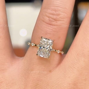 2.5CT Radiant Moissanite Diamond Ring With Round Moissanite Diamond Band Solid Gold Ring, Radiant Moissanite Diamond Engagement Ring For Her