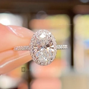 Bague diamant moissanite ovale 2 carats avec halo et diamants sur griffes avec pavé Bague de fiançailles éternité pour elle, bague ovale, bague diamant ovale