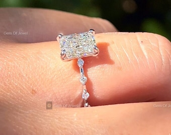 Radiant Moissanite Diamond Ring With Spaced Round Moissanite