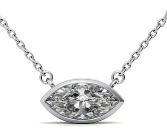 Marquise Cut Moissanite Diamond Solitaire Necklace bezel Necklace Solitaire Gift For Her , Anniversary Gift