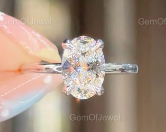 1CT Oval Diamond Moissanite Ring With Halo And Solitaire Engagement Ring, Oval Diamond Ring, Oval Moissanite Engagement Ring, 1ct Oval Ring