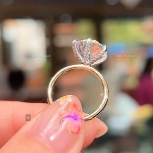 5CT Round Moissanite Diamond Ring, Lotus Prong Ring With And Pave Eternity On Band, Six Prong Round Diamond Ring, 5CT Diamond Ring For Her